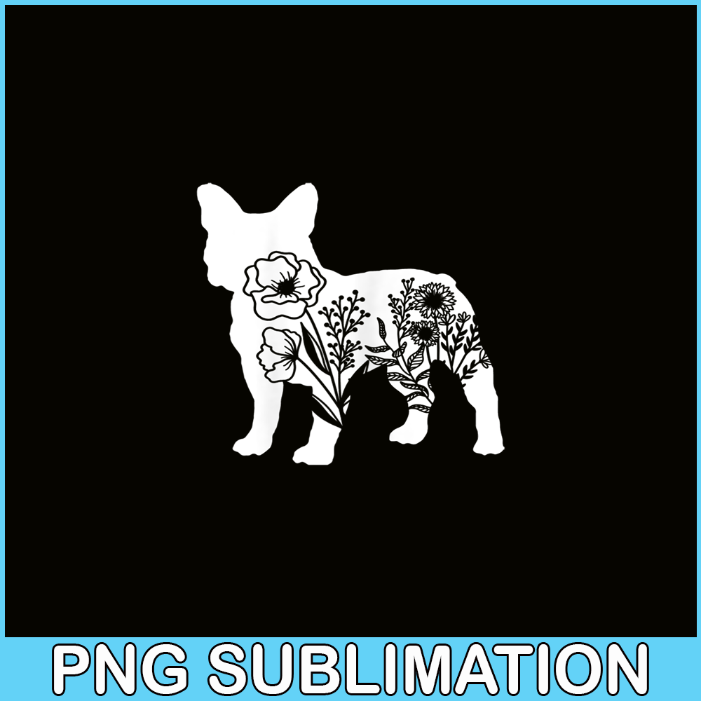 HL16102332-Floral French Bulldog PNG, Dog Lover PNG, Bulldog Mascot PNG.png