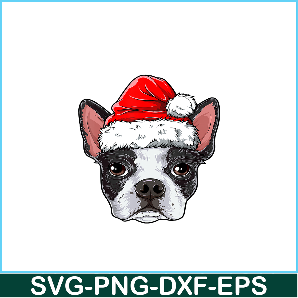 PNG141023104-Boston Terrier Christmas Dog Santa Hat Xmas Boys Kids Girls T-Shirt Png.png