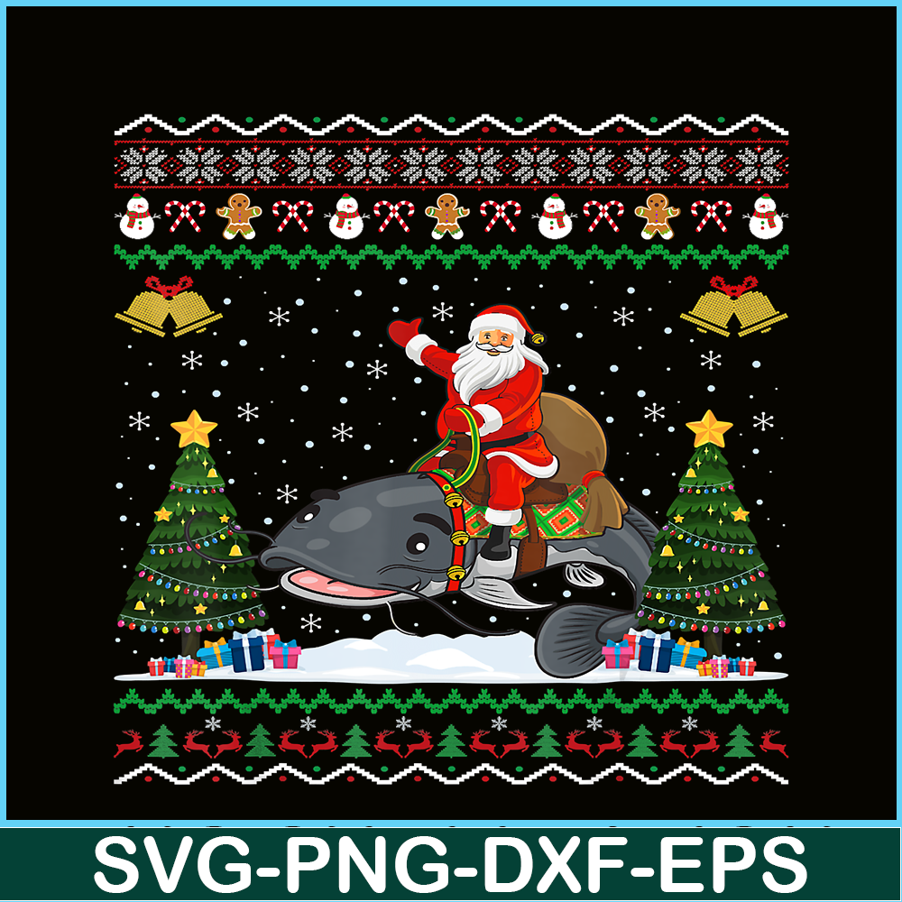 PNG141023119-Catfish Ugly Xmas Gift Funny Santa Riding Catfish Christmas T-Shirt Png.png
