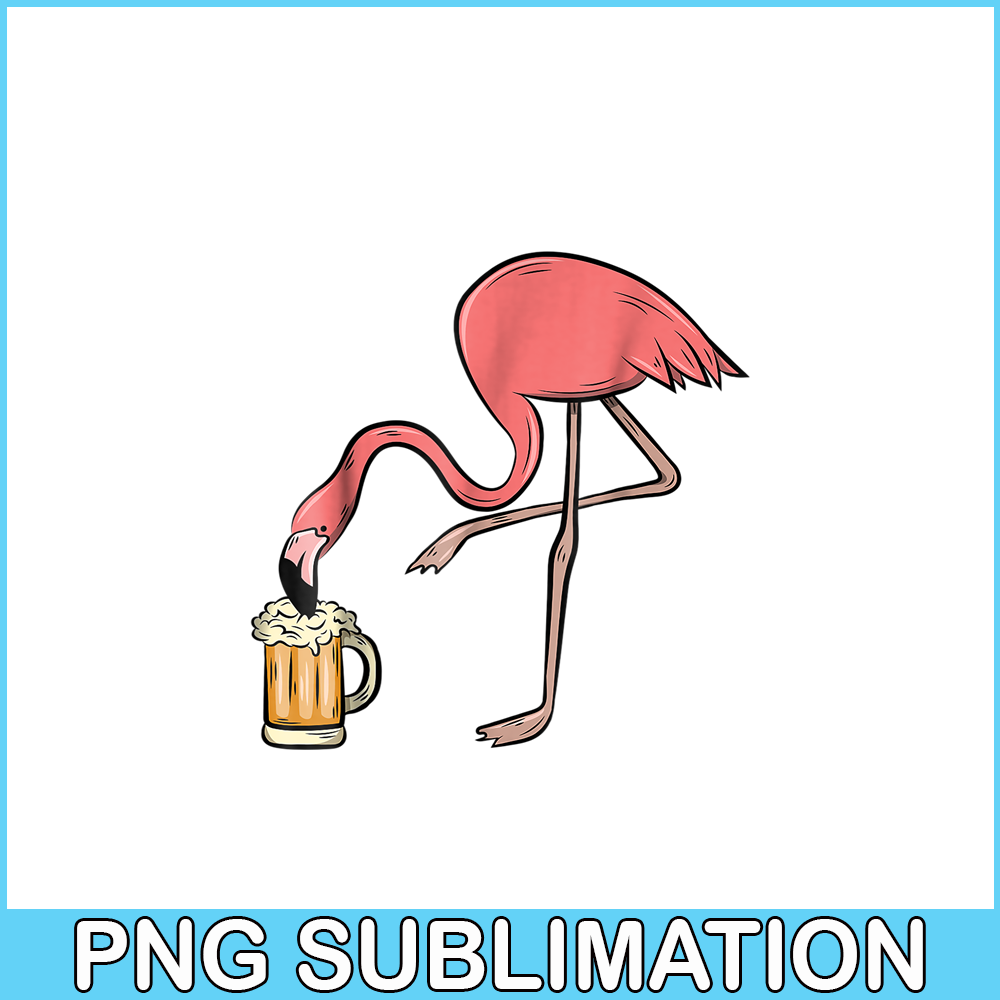 BEER28102322-Flamingo Drinking Beer PNG Funny Pink Flamingo PNG Beer Lover PNG.png
