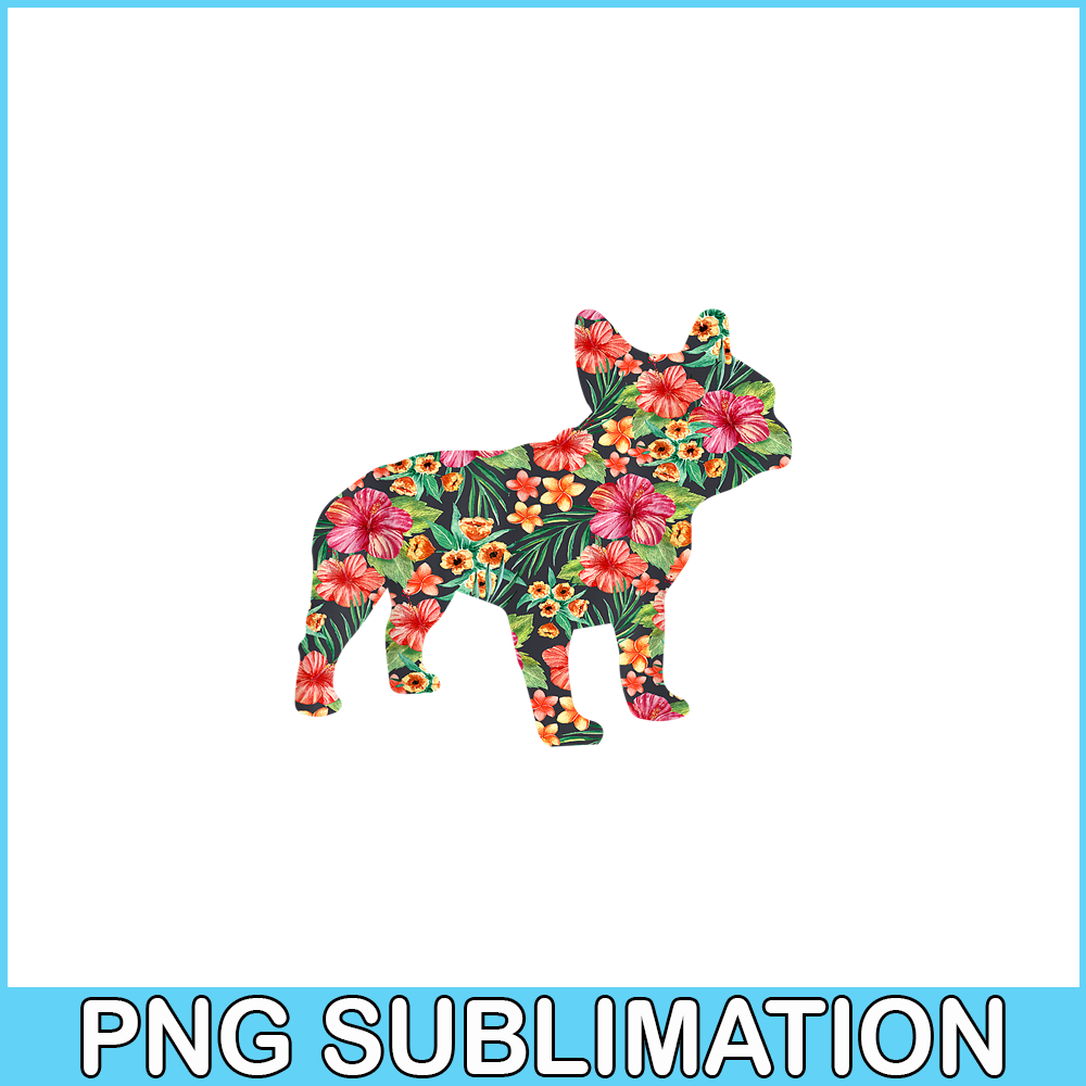 HL16102351-French Bulldog Flower PNG, Floral Frenchie Dog Silhouette PNG, Bulldog Mascot PNG.png