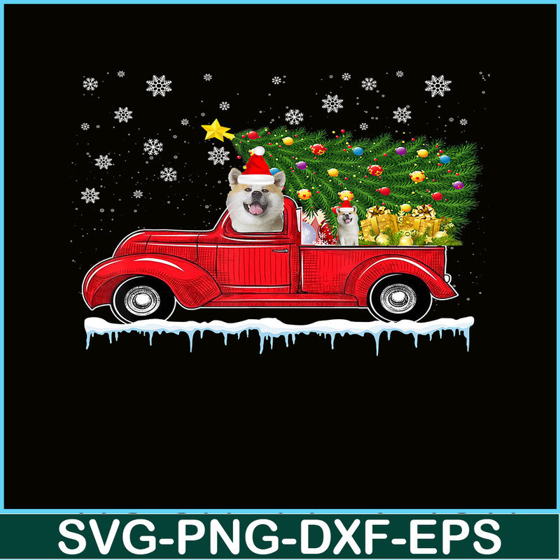 PNG14102372-Akita Red Car Truck Christmas Tree Funny Santa Xmas Dog T-Shirt Png.png