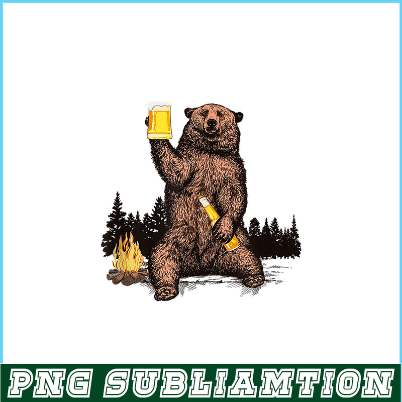 BEER28102304-Bear Drinking Beer PNG Camp Fire Woods Outdoor PNG Funny Grizzly PNG.png