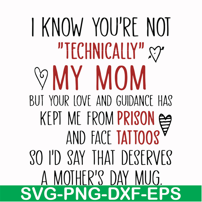 FN000539-I know you're not technical my mom but your love and guidance has kept me from prison and face tattoos so I'd say that deserves a mother's day mug svg,