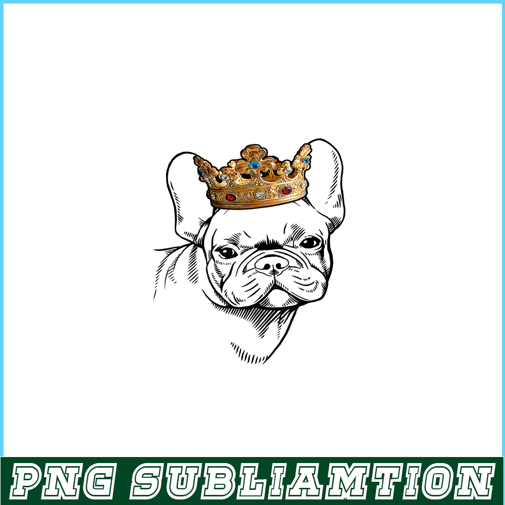 HL161023111-French Bulldog Wearing Crown PNG, Frenchie Dog Lover PNG, French Dog Artwork PNG.png