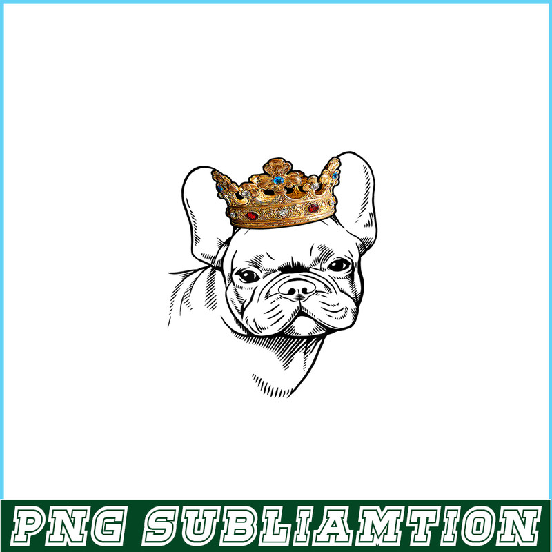 HL161023111-French Bulldog Wearing Crown PNG, Frenchie Dog Lover PNG, French Dog Artwork PNG.png