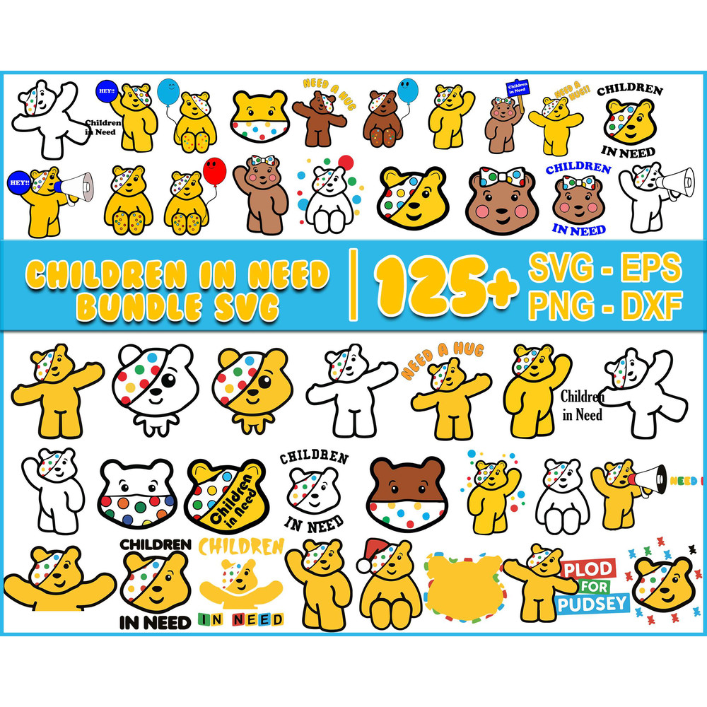 127 Children in Need Svg Bundle, Children in Need Svg Png, Pudsey bear Svg Png, Cricut, Silhouette.jpg