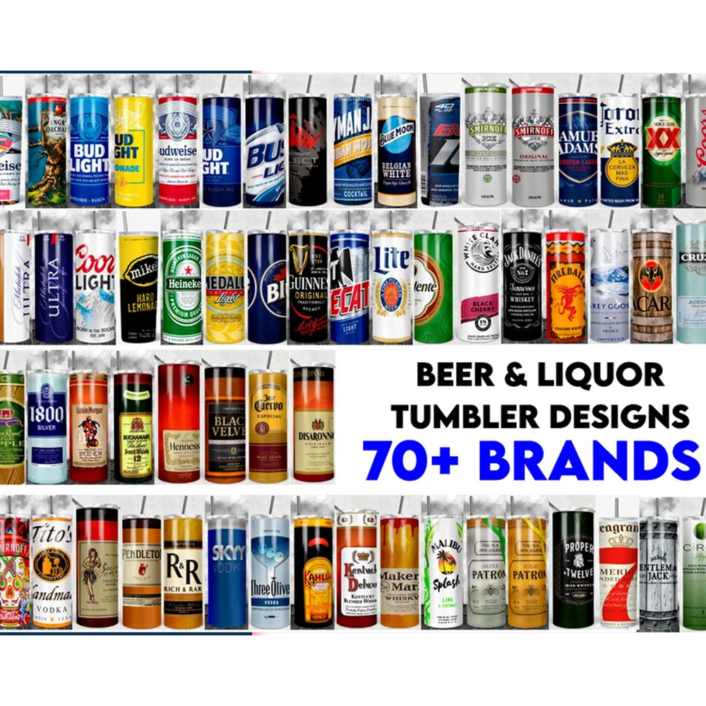 Beer & Liquor Tumbler Bundle, Straight Designs, Sublimation Wraps, Great for 20oz Skinny Tumblers, 70 Brands Popular beer n liquor.jpg