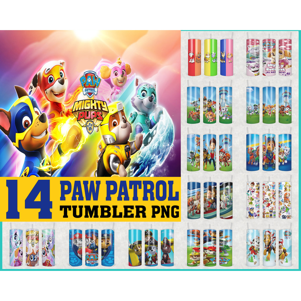 Paw Patrol Tumbler PNG Bundle, Skinny Tumbler PNG, Kids Cartoon Png.jpg