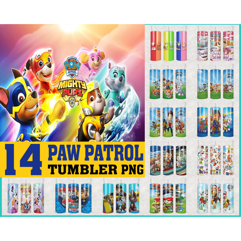 Paw Patrol Tumbler PNG Bundle, Skinny Tumbler PNG, Kids Cartoon Png.jpg