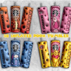 3d inflated cartoon tumbler png, pooh tumbler, 3d winnie inflated tumbler wrap, puffy pooh bear tumbler, cartoon movie t