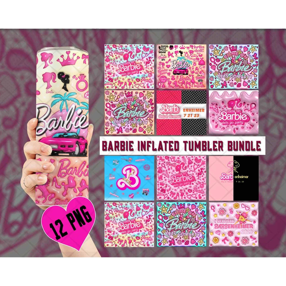 3d Inflated Pink Princess tumbler wrap, puffy pink png, 20oz skinny straight Tumbler Wrap, Sublimation wrap.jpg