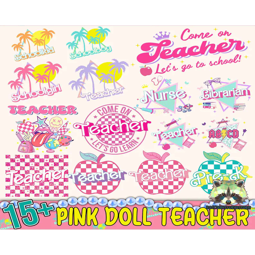 Apple School Grade Bundle PngSvg, Checkered Teacher Png, School 2023, Glitter Teacher , Pink Doll Png, Back To School, Instant Download.jpg