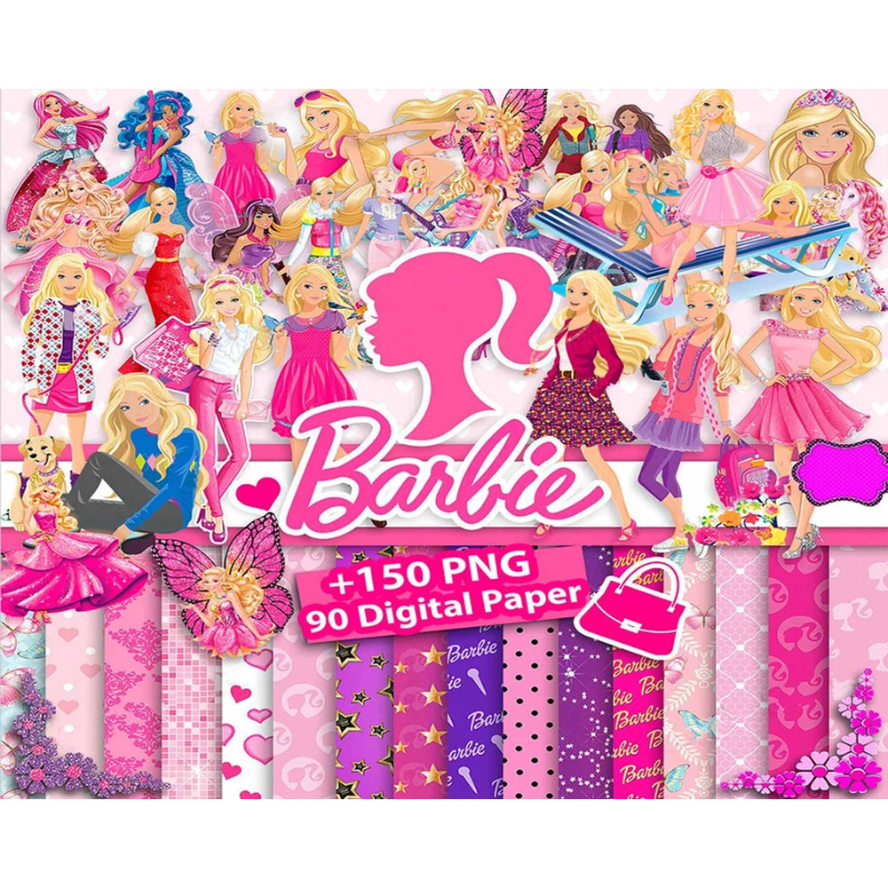 Barbie Digital Paper, Barbie Movie, Fashion Doll, Pink Barbie, Pink Digital Paper Pack, birthday barbie paper decor.jpg