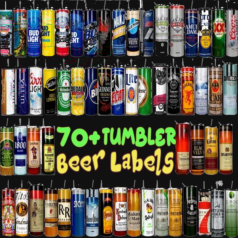 Beer Liquor Tumbler Bundle Straight Designs Sublimation Wraps Great for 20oz Skinny Tumblers 70 Brands Popular beer n liquor.jpg
