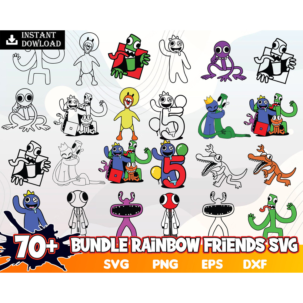 70 Rainbow friends SVG, Rainbow friends PNG, Sublimation, Transfer, Digital download, Vector illustration.jpg