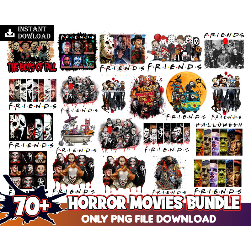 Horror Movies Characters PNG Bundle, Halloween designs for print, Bundle png, Digital download.jpg