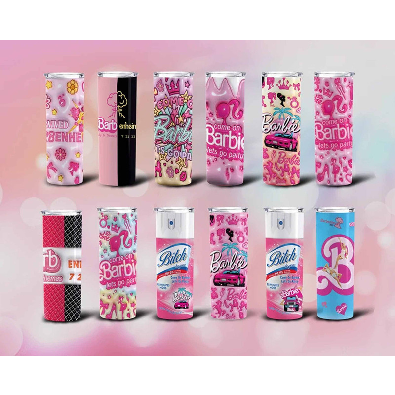 3D Inflated Pink Barbie Tumbler Wrap, 20 oz Skinny Tumbler Cup Pink Doll Wrap Design, Fashion Sublimation Tumbler Wrap, PNG Digital Download.jpg