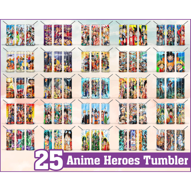 25 Anime heroes Tumbler, Anime heroes PNG, Tumbler design, Digital download.jpg