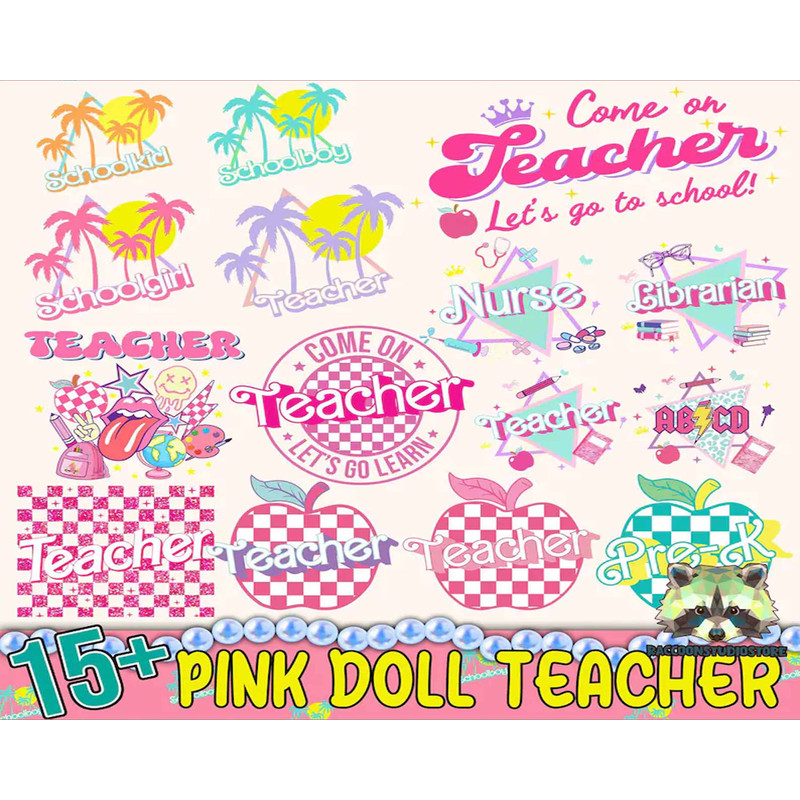Apple School Grade Bundle PngSvg, Checkered Teacher Png, School 2023, Glitter Teacher , Pink Doll Png, Back To School, Instant Download.jpg
