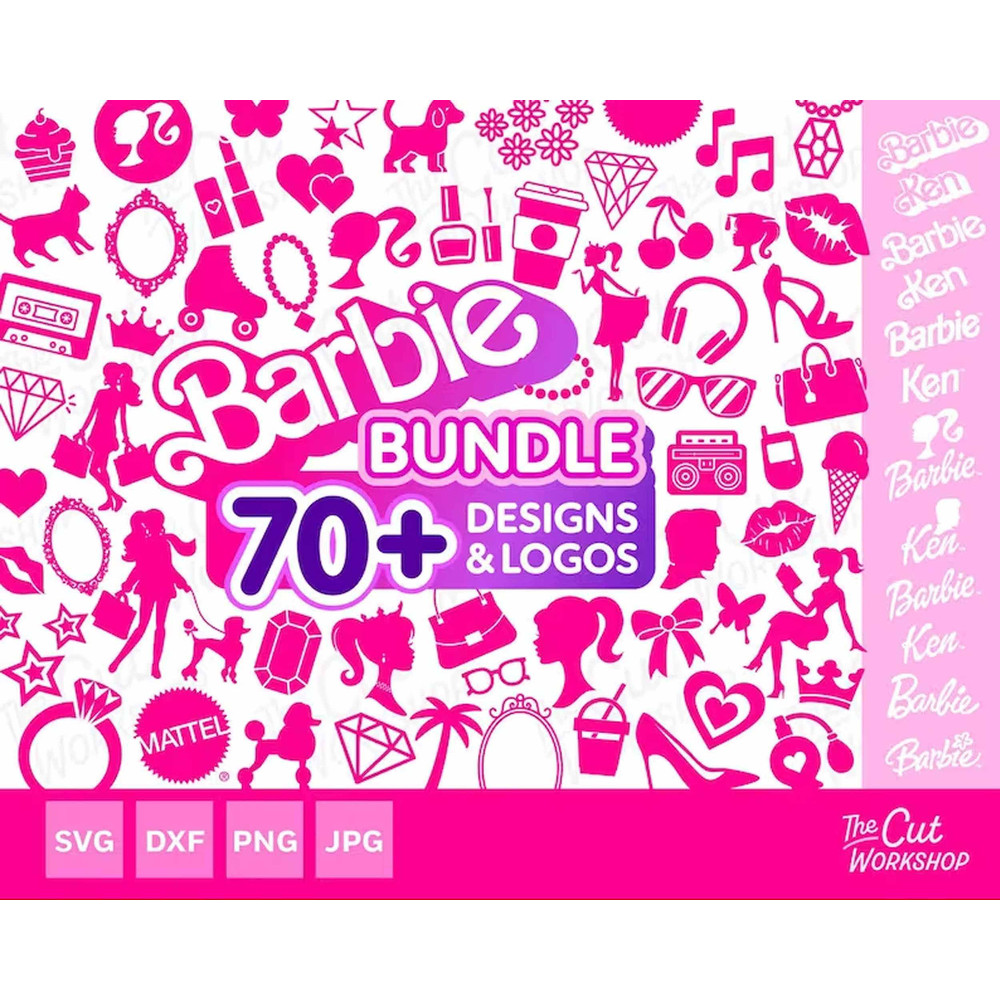 Barbi 3 Color Design SVG Png Eps, Bundle Layered SVG, Baby Girl, Retro Doll, Hearts Png, Svg File for Cricut, Sublimation Pink Png.jpg