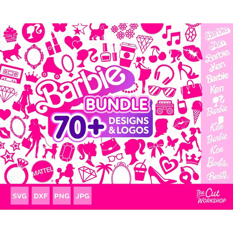 Barbi 3 Color Design SVG Png Eps, Bundle Layered SVG, Baby Girl, Retro Doll, Hearts Png, Svg File for Cricut, Sublimation Pink Png.jpg