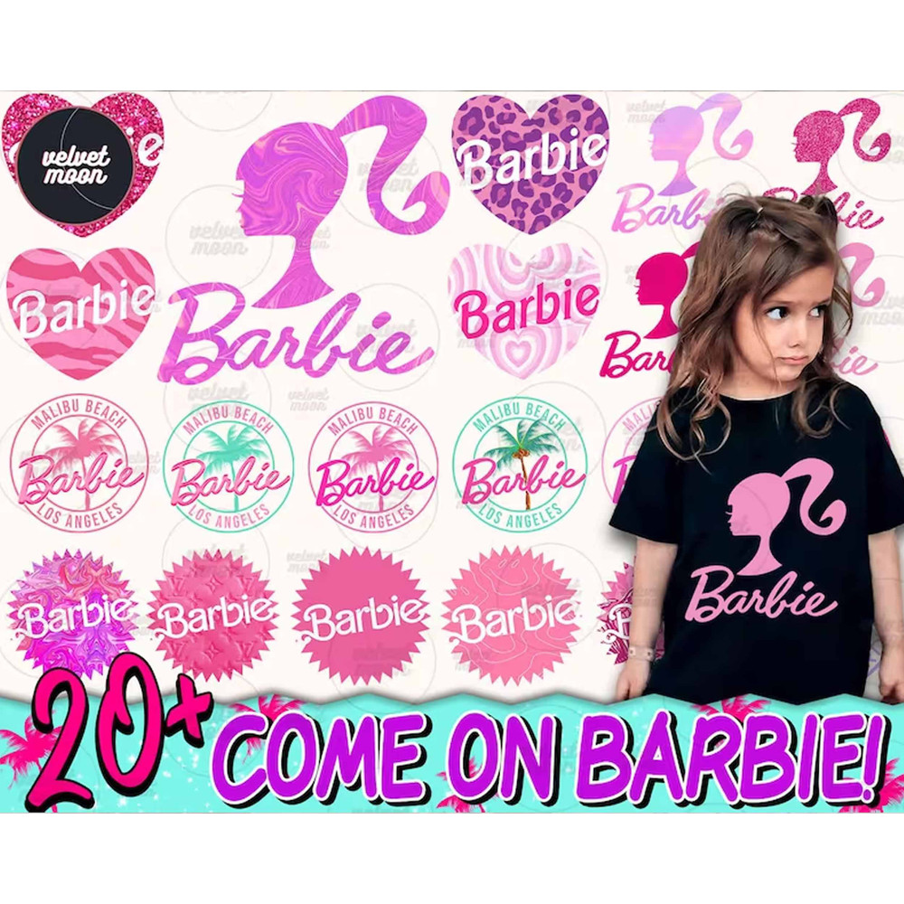 Barbi Icons Bundle Logo Babe Doll Girly Princess Silhouette Head Pink , PNG Clipart Digital Download Sublimation.jpg