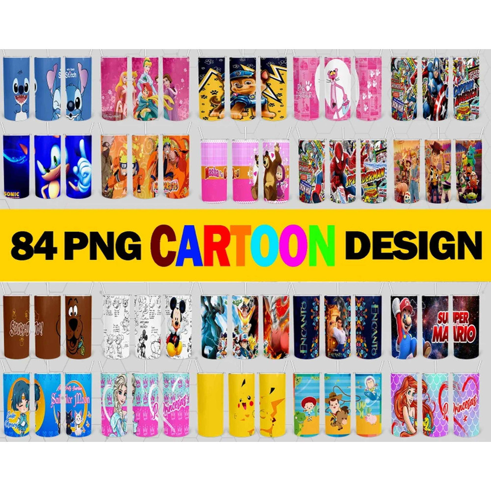Cartoon Tumbler Bundle, All Cartoon Character Sublimation, Kids Tumbler PNG, Sublimations, Cartoon Tumbler Designs.jpg
