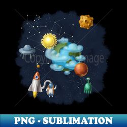 outer space with aliens and astronaut - instant png sublimation download - unleash your creativity