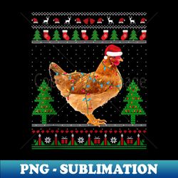 christmas lights chicken santa hat ugly er hen farmers - modern sublimation png file - bring your designs to life