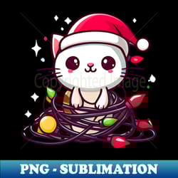 cute cat tangled up in christmas lights - professional sublimation digital download - perfect for personalization