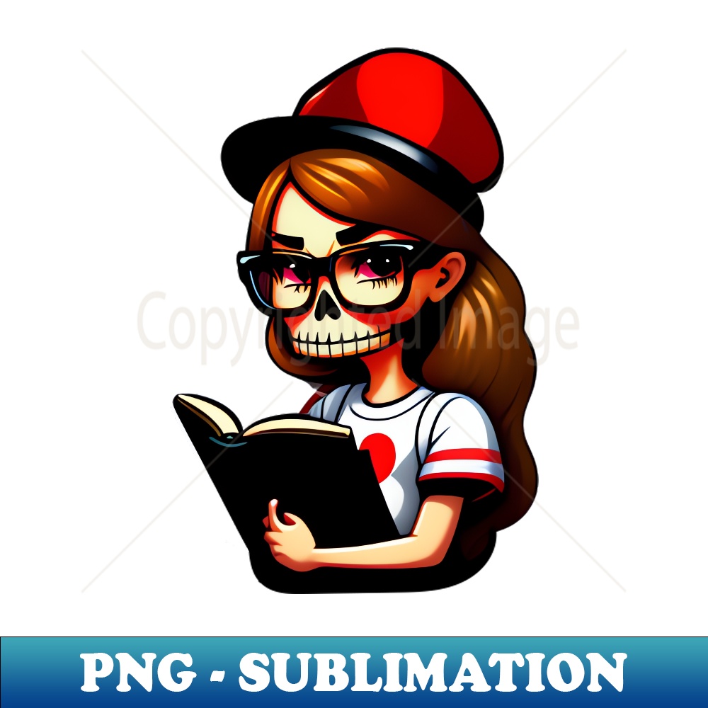 PS-7844_Cute Hipster Skeleton Girl From The Book Reading Skull Gang 2346.jpg