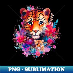 endangered amur leopard and cub with floral aesthetic - special edition sublimation png file - fashionable and fearless