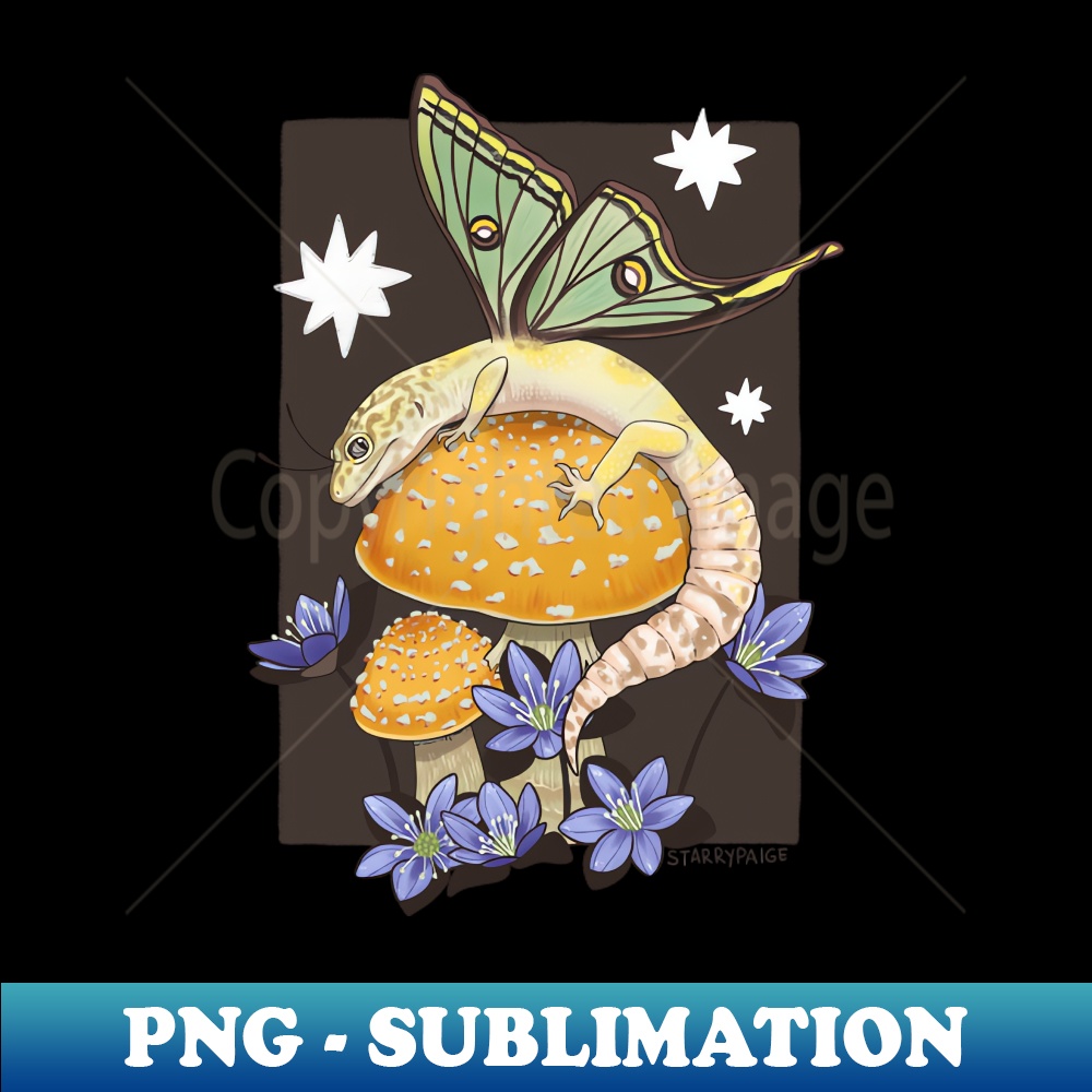 UG-10248_Fairy Leopard Gecko with Spanish Moon Moth Wings on a Yellow Fly Agaric 9204.jpg