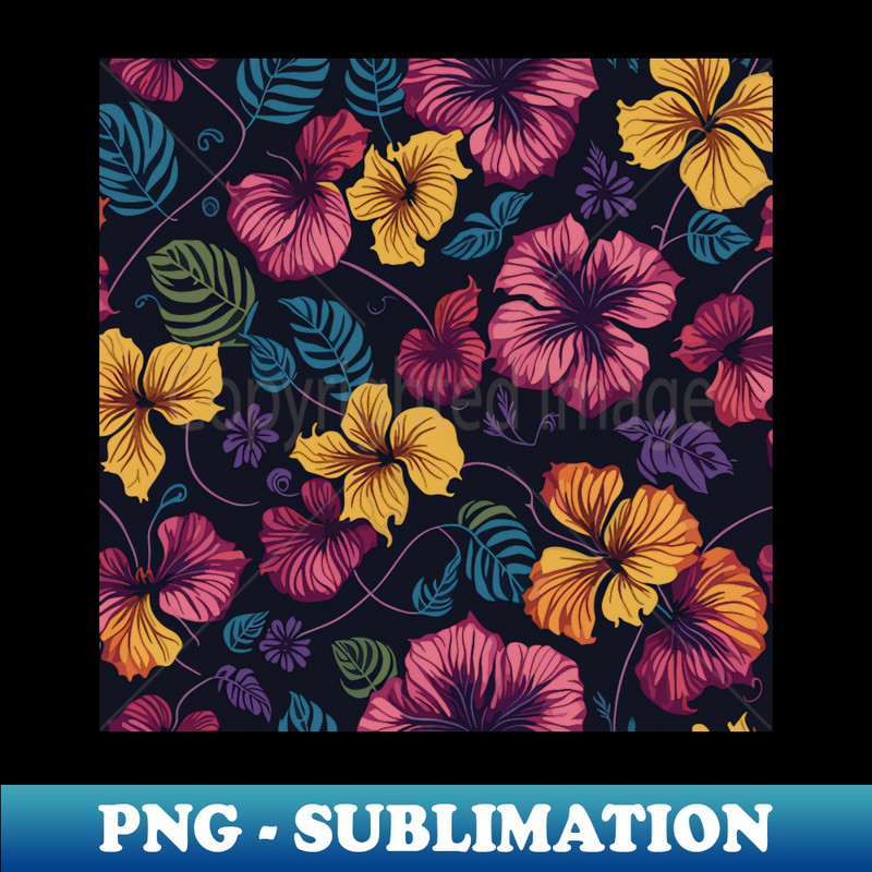 XU-6979_Colorful Tropical Flower and Leaves Pattern on Black 9713.jpg