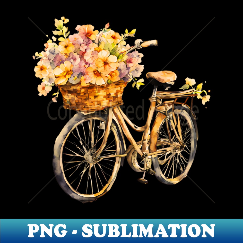 XV-477_A bicycle with flowers in the basket watercolor ink outlines vintage fee 4660.jpg