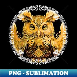 The Enigmatic Golden Owl - PNG Transparent Sublimation Design - Vibrant and Eye-Catching Typography