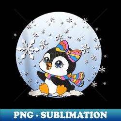 Cute Kawaii Baby Penguin in the Snow with a Cheerful Smile - Special Edition Sublimation PNG File - Instantly Transform Your Sublimation Projects