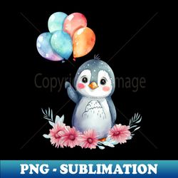 baby penguin holds balloon - Artistic Sublimation Digital File - Unleash Your Creativity