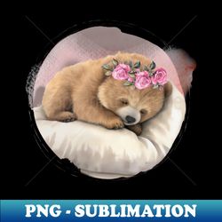 Cute Baby Bear with Floral Crown - Vintage Sublimation PNG Download - Spice Up Your Sublimation Projects