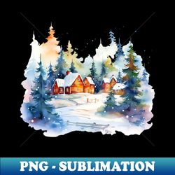 Christmas Watercolor Landscape - Decorative Sublimation PNG File - Perfect for Creative Projects