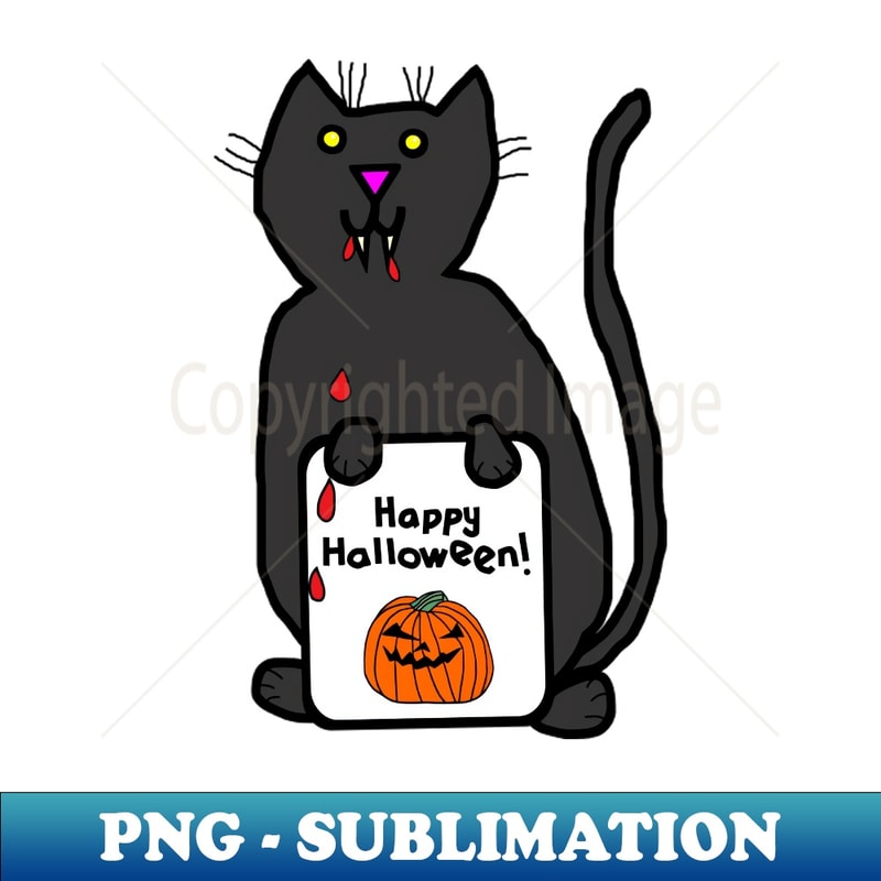 Small Vampire Cat with Halloween Horror Card - Vintage Sublimation PNG Download