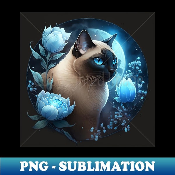 Glowing Blue Siamese - Instant PNG Sublimation Download