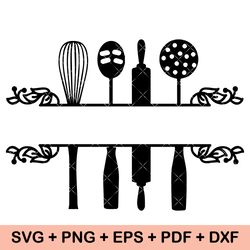 kitchen utensils split monogram svg, kitchen svg, cooking svg, utensils svg, kitchen frame svg, master chef svg