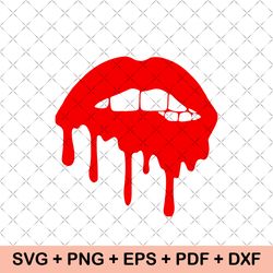 Printable Biting Bleeding Lips PNG and SVG Files | Bloody Dripping Lips Transparent Vector Files | Instant Download