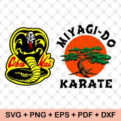 cobra kai and miyagi-do karate svg and png, karate kid svg, cobra kai svg, t-shirt design cut file, and silhouette
