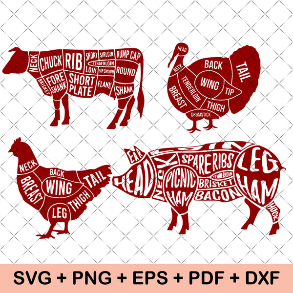 Butcher SVG Bundle, Butcher's Guide SVG, Cuts of Meat SVG, M | Inspire ...