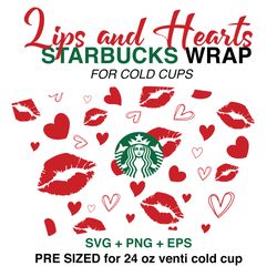 Heart wrap svg, Lips wrap svg, Starbucks wrap Svg, 24oz Cold Cup Svg, Venti Cold Cup Svg, Full Wrap Svg, Wrap Svg