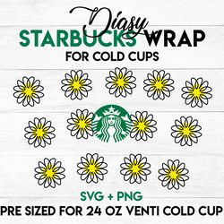 daisy wrap svg, flower wrap svg, starbucks wrap svg, 24oz cold cup svg, venti cold cup svg, full wrap svg,