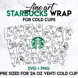Face Wrap svg, Line art wrap svg, Starbucks wrap Svg, 24oz Cold Cup Svg, Venti Cold Cup Svg, Full Wrap Svg, wrap svg